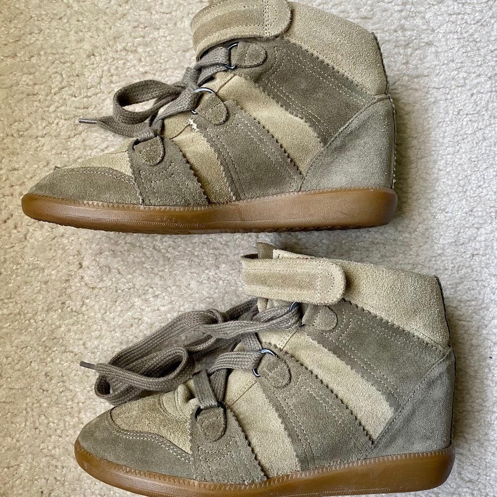 Isabel Marant Bobby Wedge Sneakers Suede Green